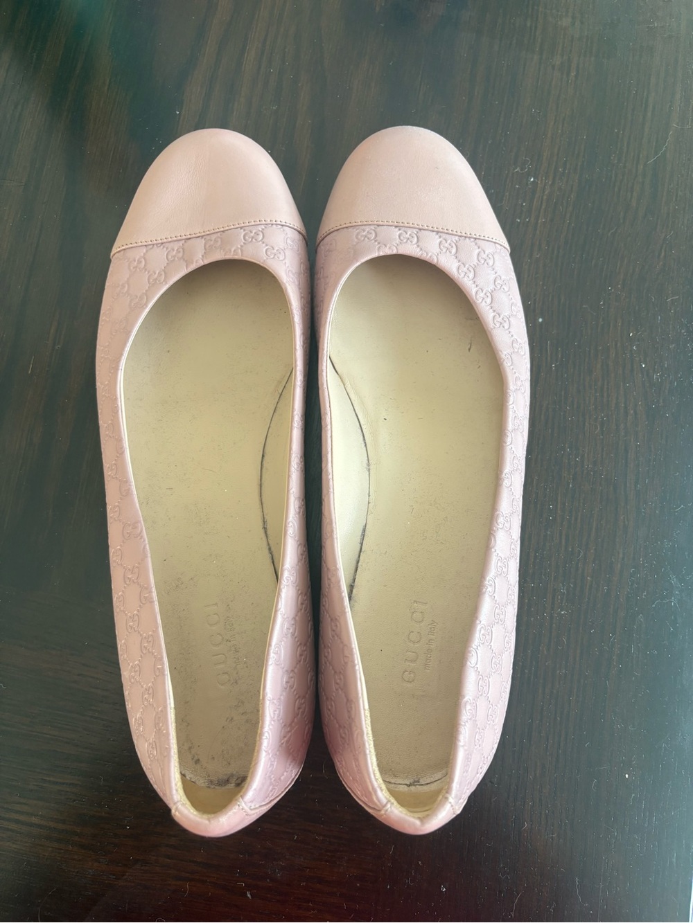 Gucci Pale Pink Leather Embossed Ballet Flats
